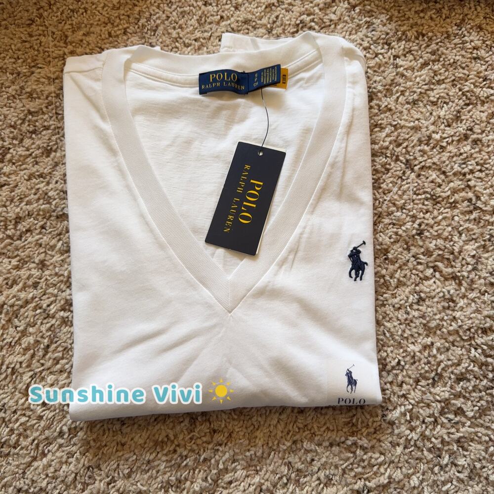 NWT Polo Ralph Lauren Women's White V Neck T-Shirt Tee Cotton small